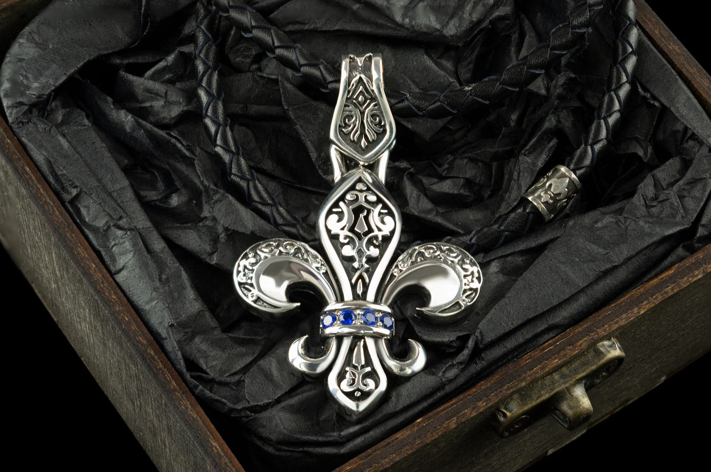 Fleur de lis pendant Biker jewelry Silver pendant