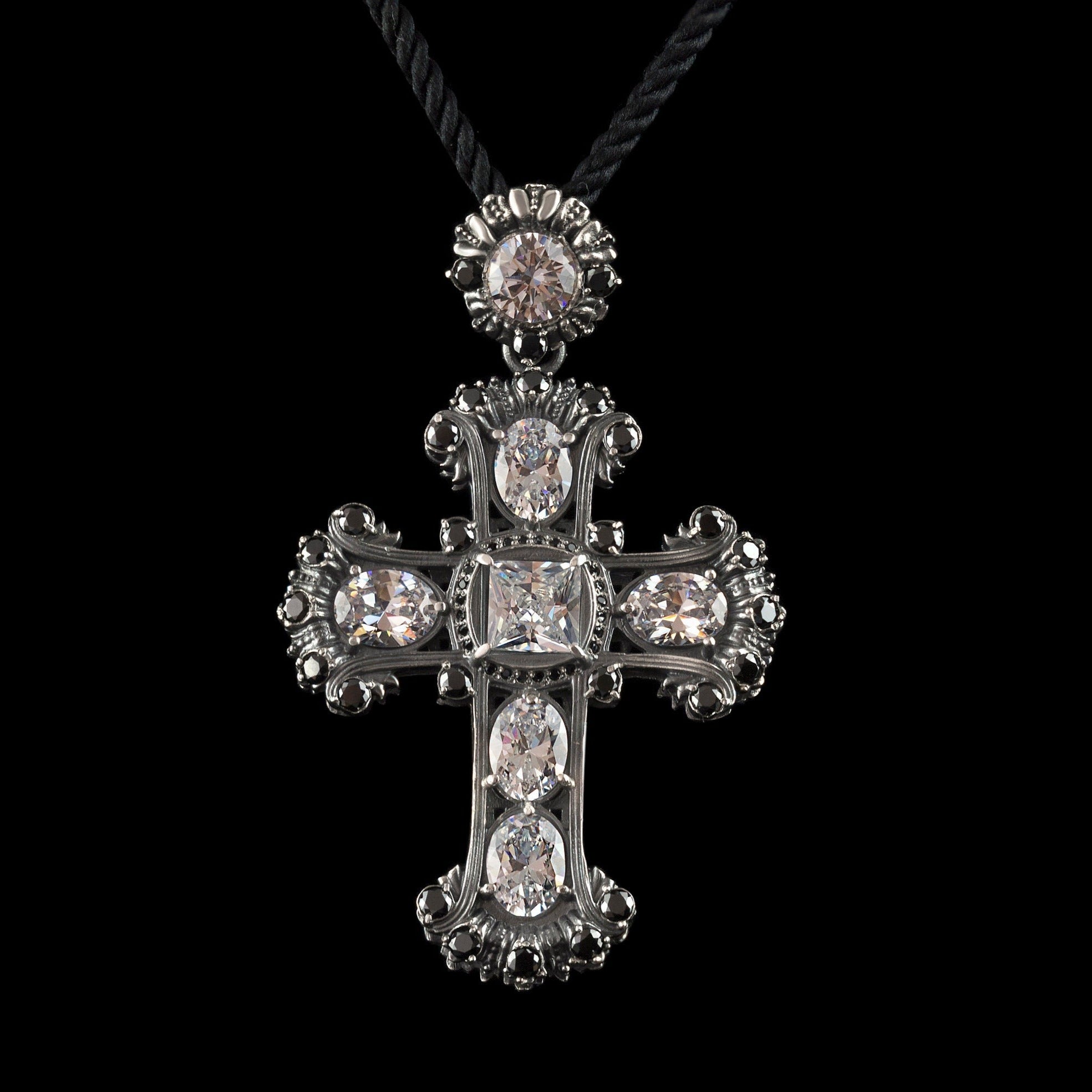 Brilliant crystal cross Women's silver cross Black cross  Victorian jewelry Medieval Cross Women's pendant cross Antique Style jewelry