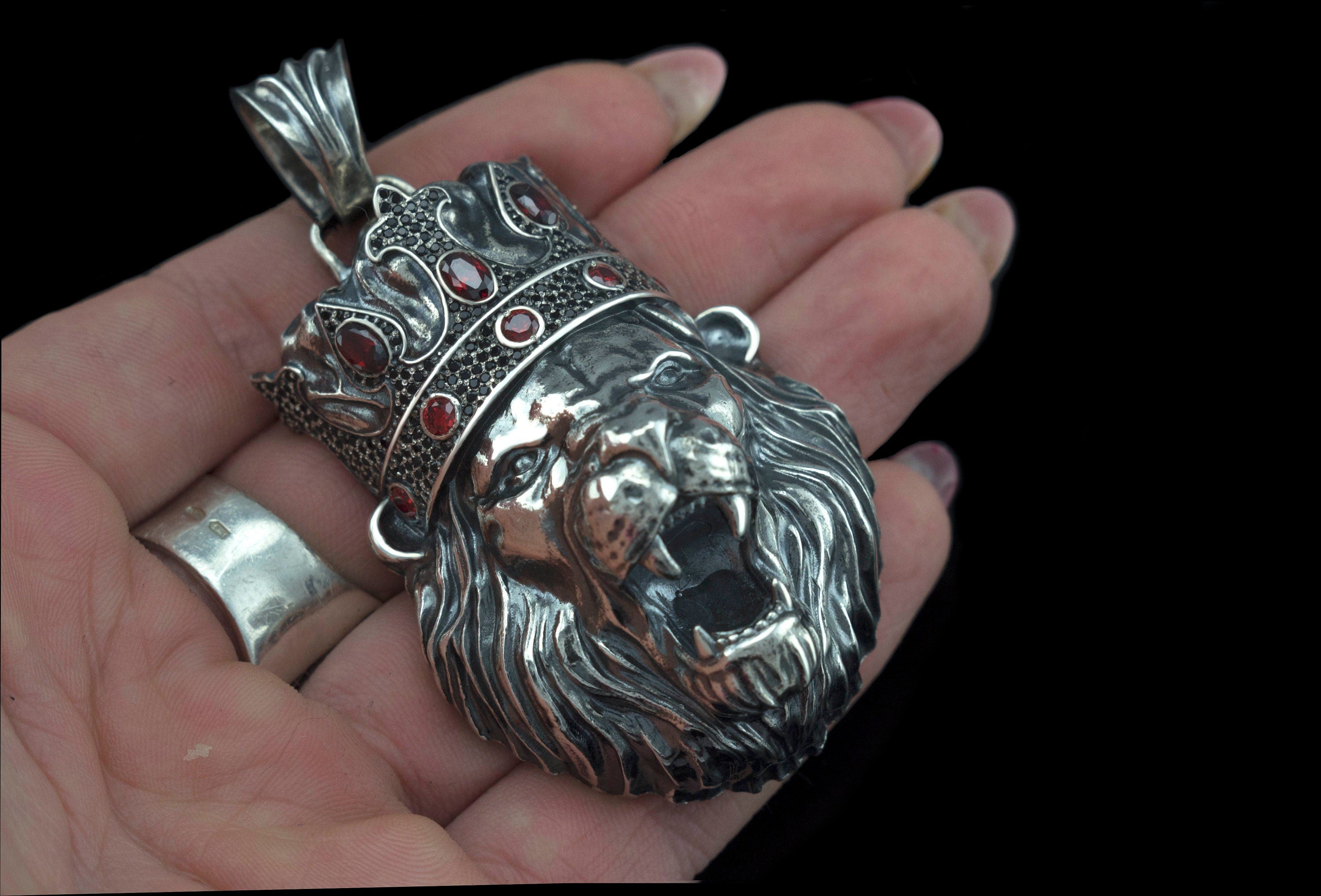 Lion pendant Heavy jewelry Silver biker pendant