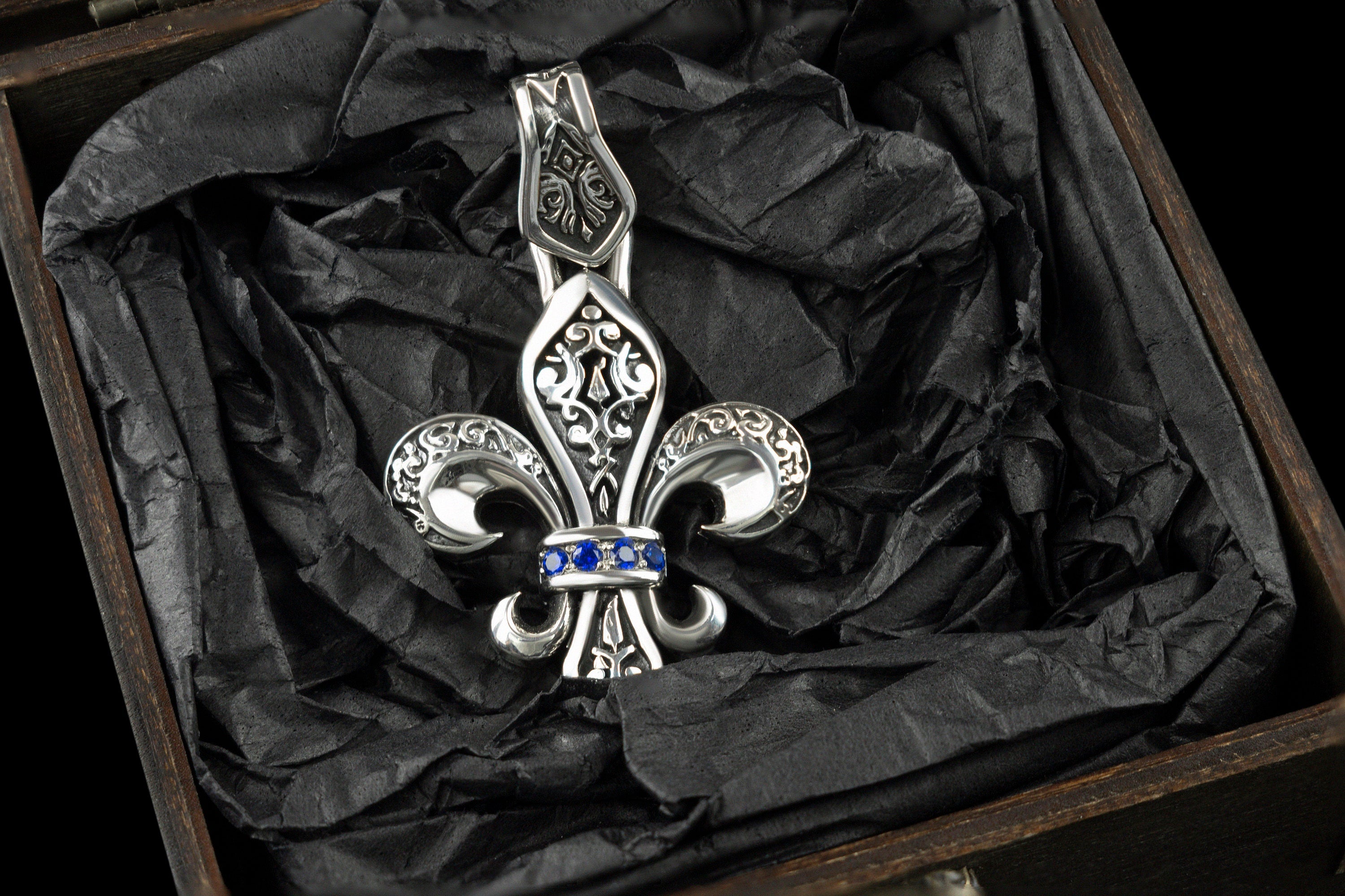 Fleur de lis pendant Biker jewelry Silver pendant