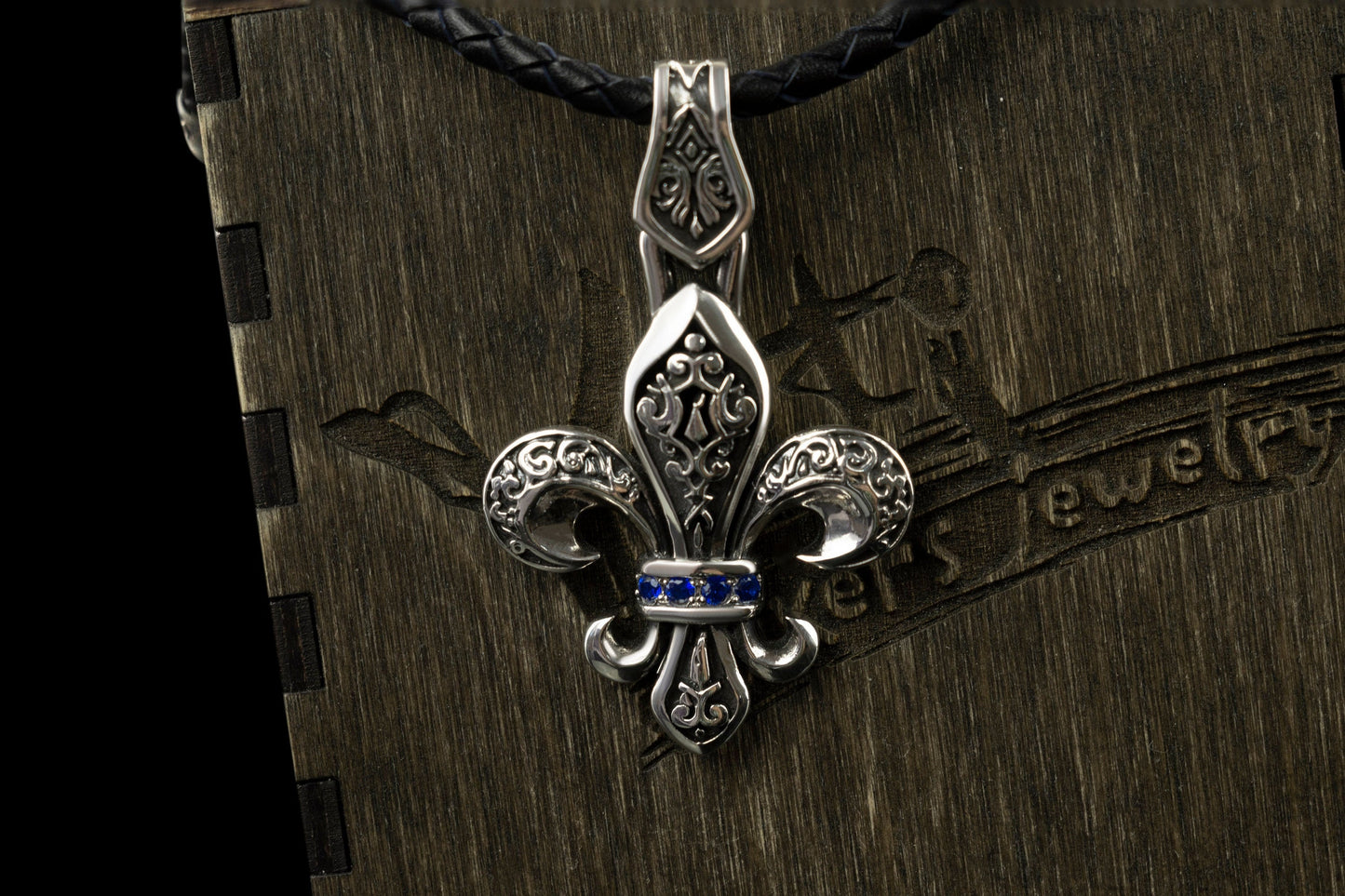 Fleur de lis pendant Biker jewelry Silver pendant