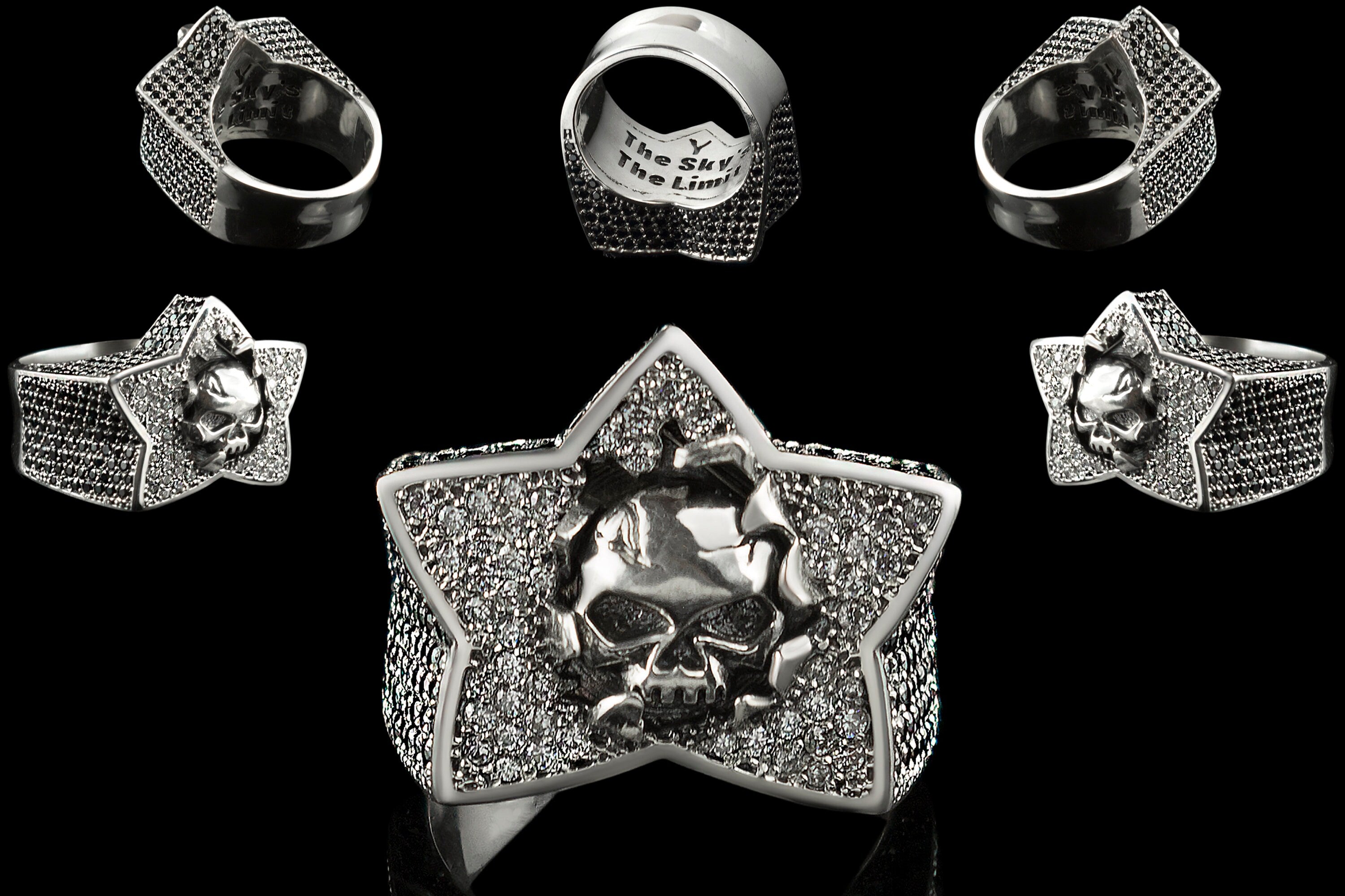 Gemstones skull ring Star white and black