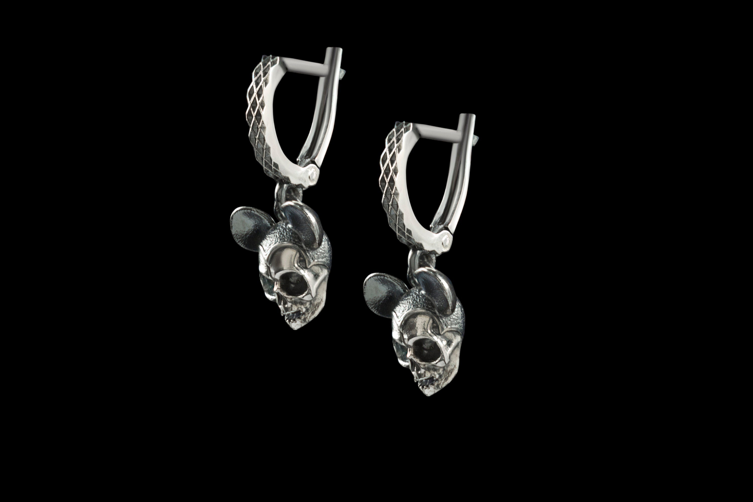 Skull mouse earrings Movies jewelry Silver skull earrings Funny earrings