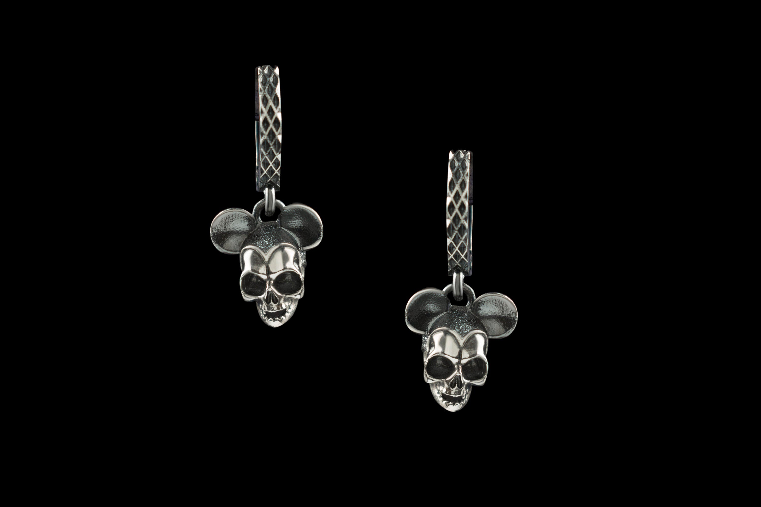 Skull mouse earrings Movies jewelry Silver skull earrings Funny earrings