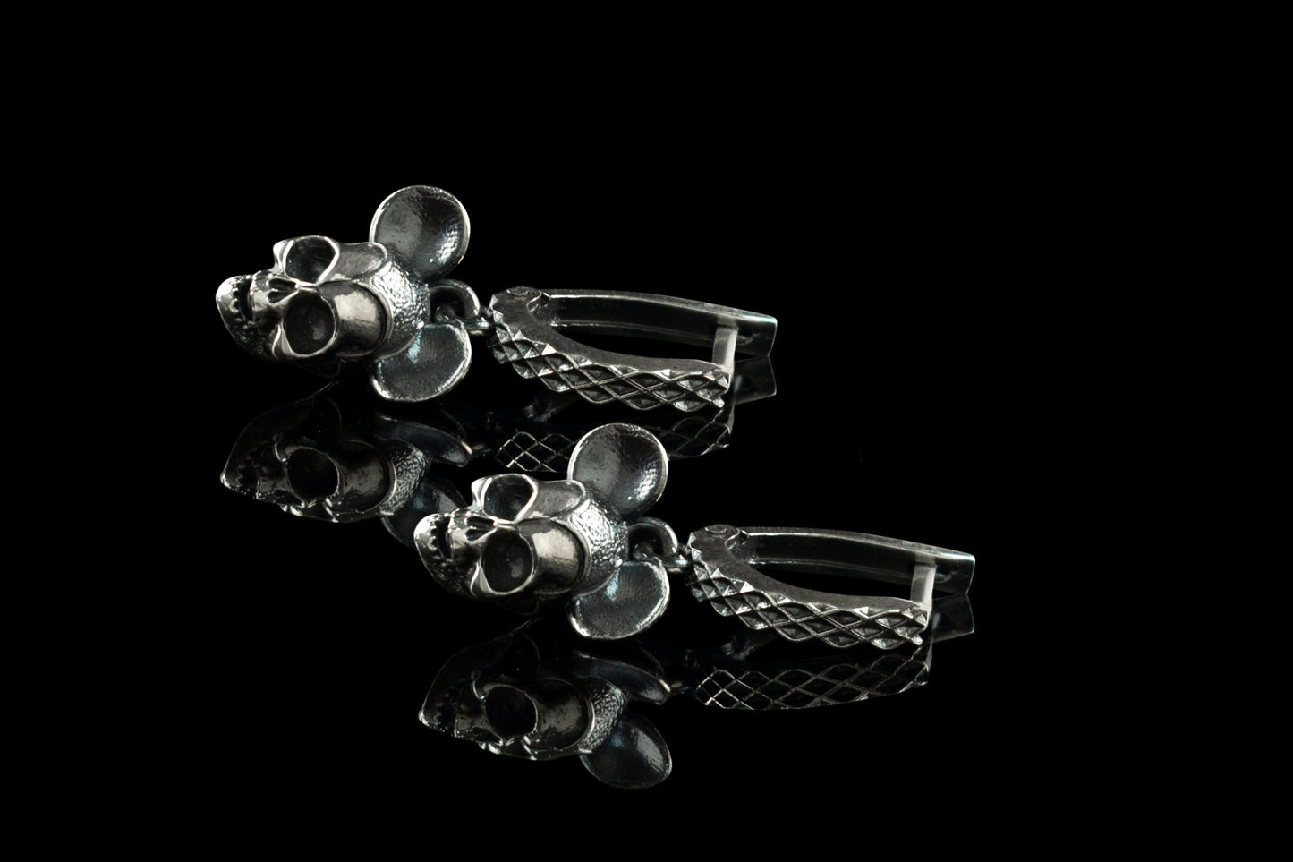 Skull mouse earrings Movies jewelry Silver skull earrings Funny earrings