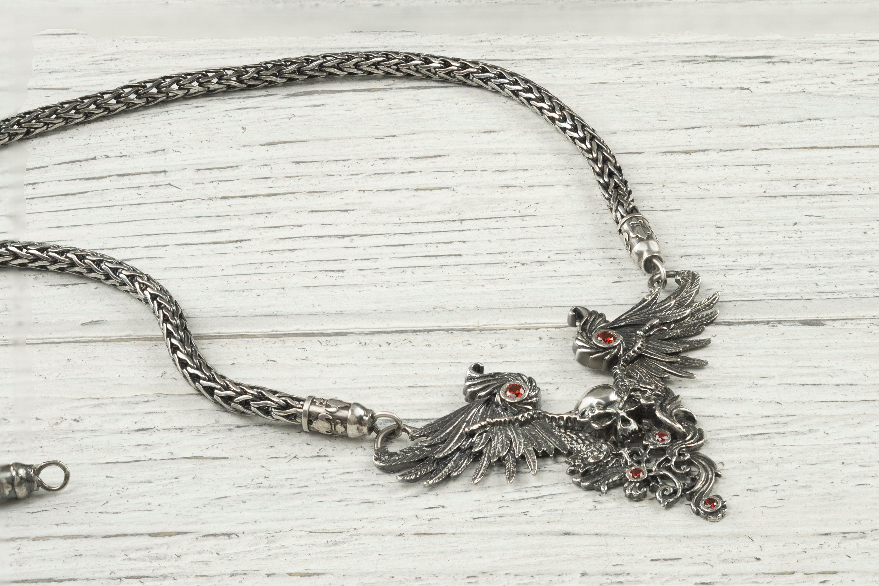 Women silver skull necklace Dark Angel