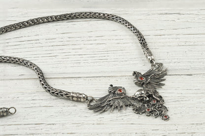 Women silver skull necklace Dark Angel