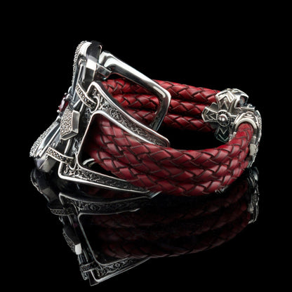 Cross bracelet Leather women's bracelet Red leather bracelet