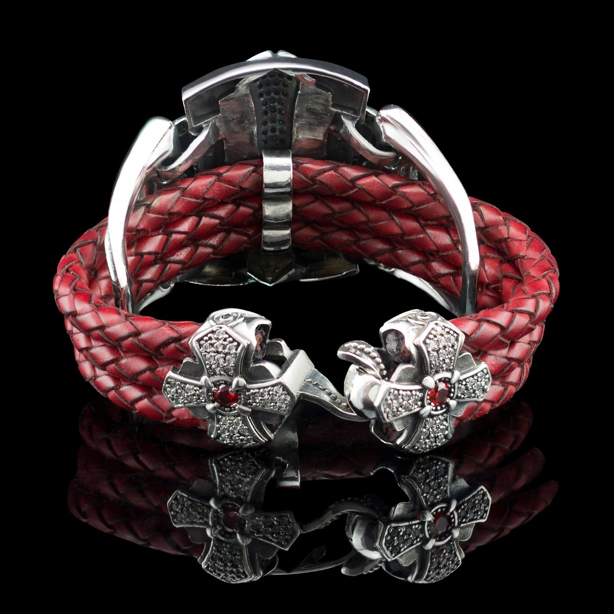 Cross bracelet Leather women's bracelet Red leather bracelet