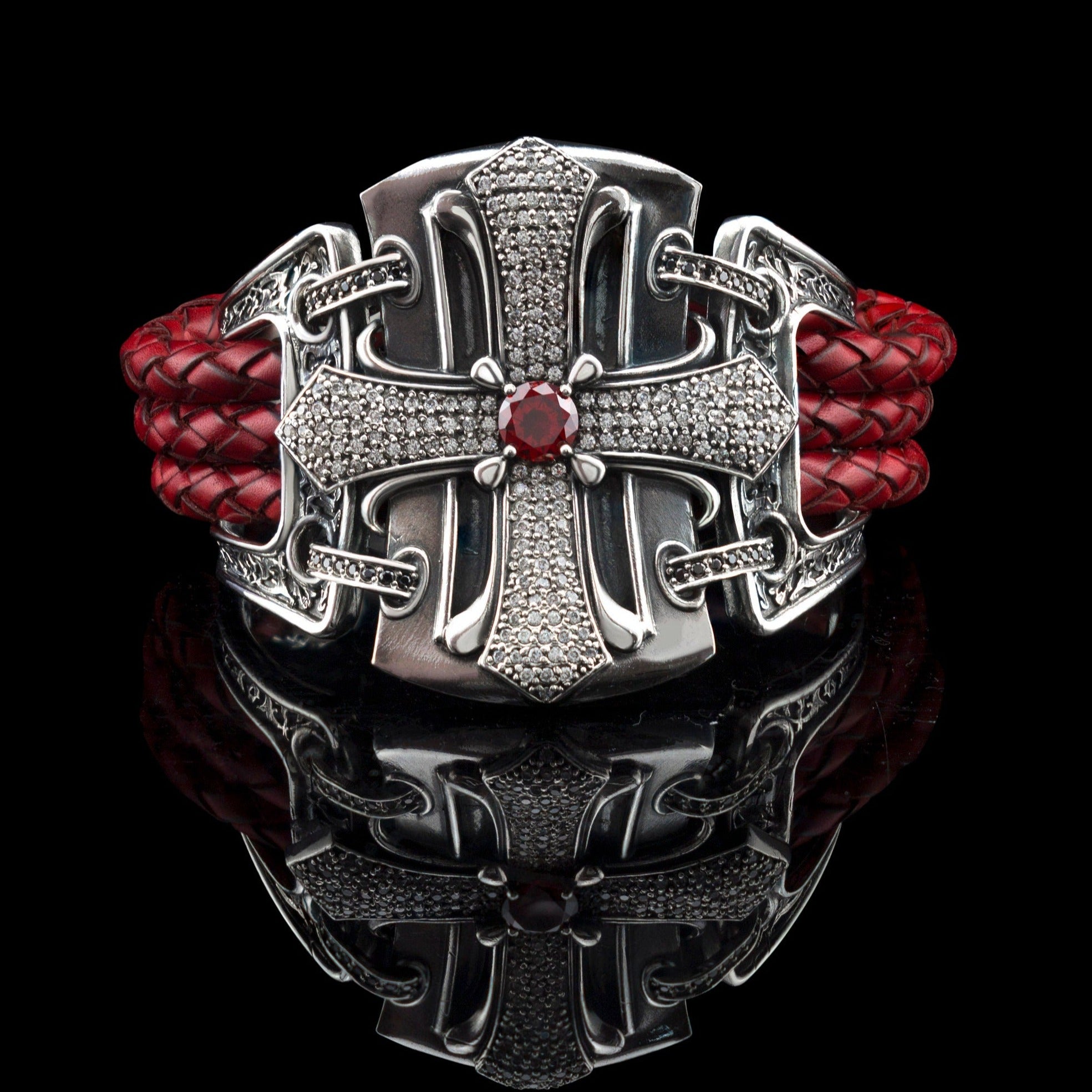 Cross bracelet Leather women's bracelet Red leather bracelet