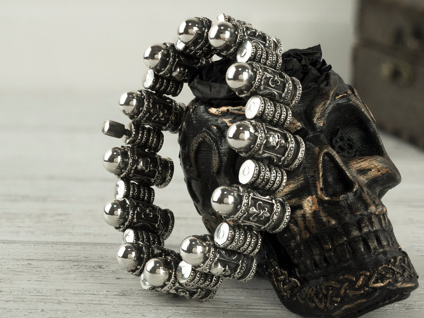 Brutalist silver bracelet Skull bracelet Bullet Silver skull bracelet