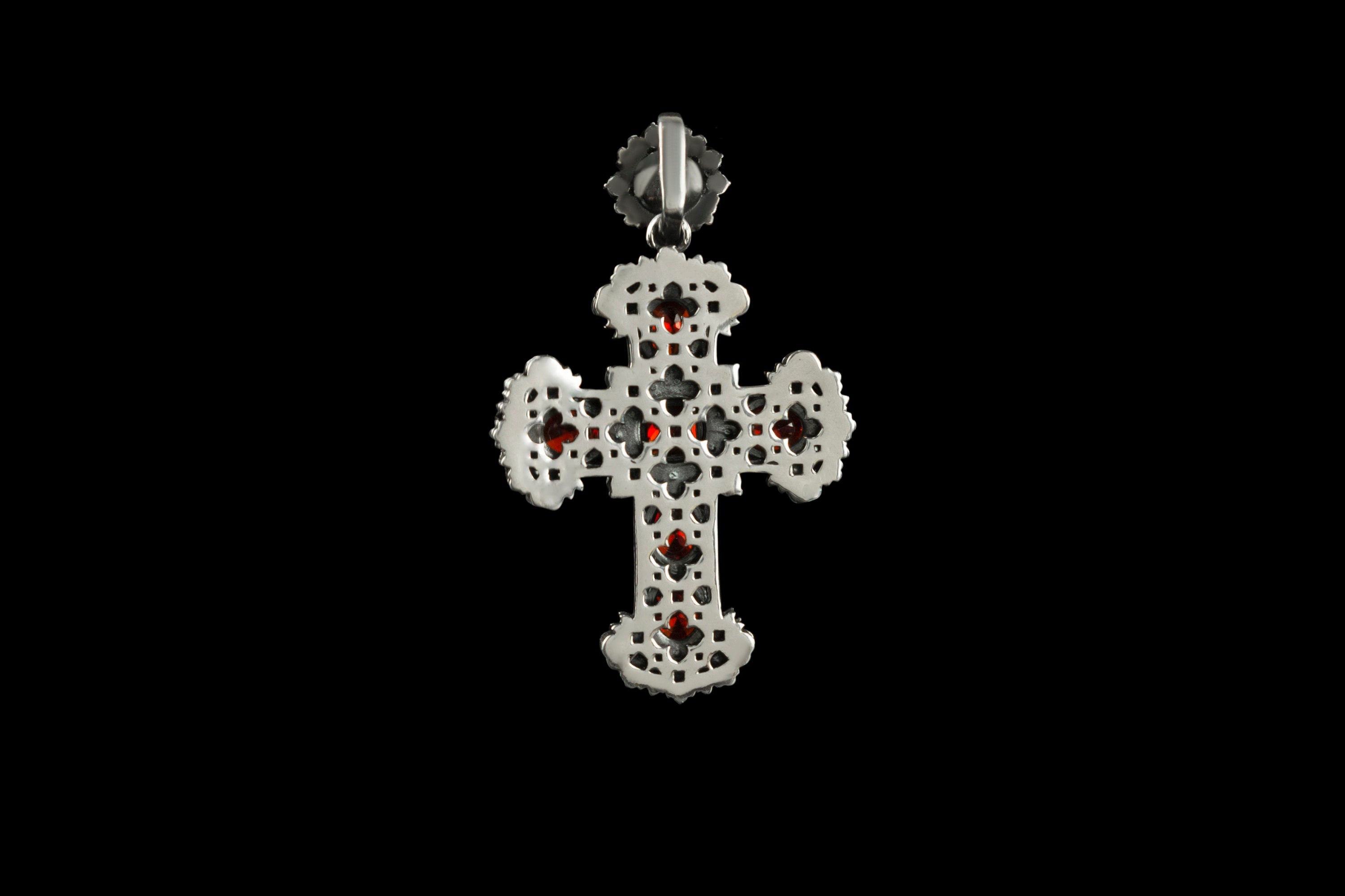 Gemstones cross pendant  Silver cross for women Jeanne d'Arc Red gemstones cross pendant Victorian style jewelry