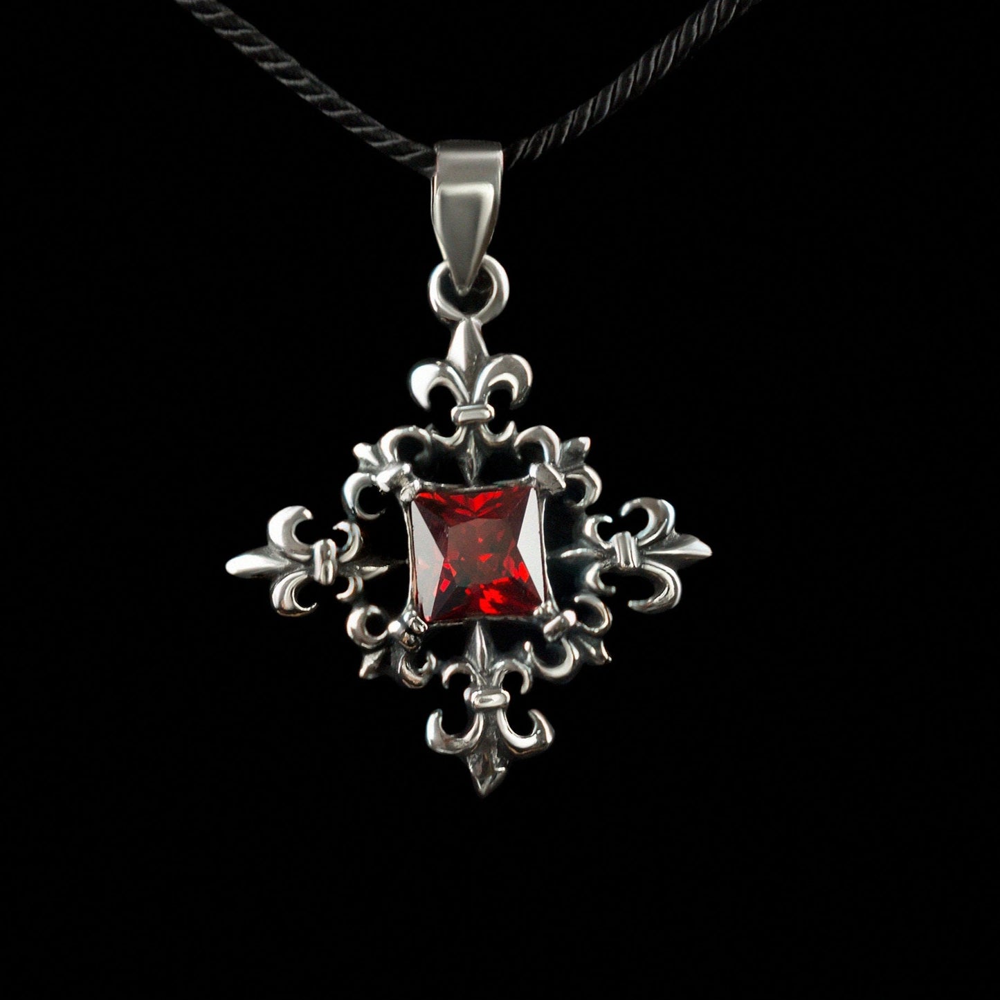 Fleur de lis pendant Silver jewelry Wind rose pendant  Compass