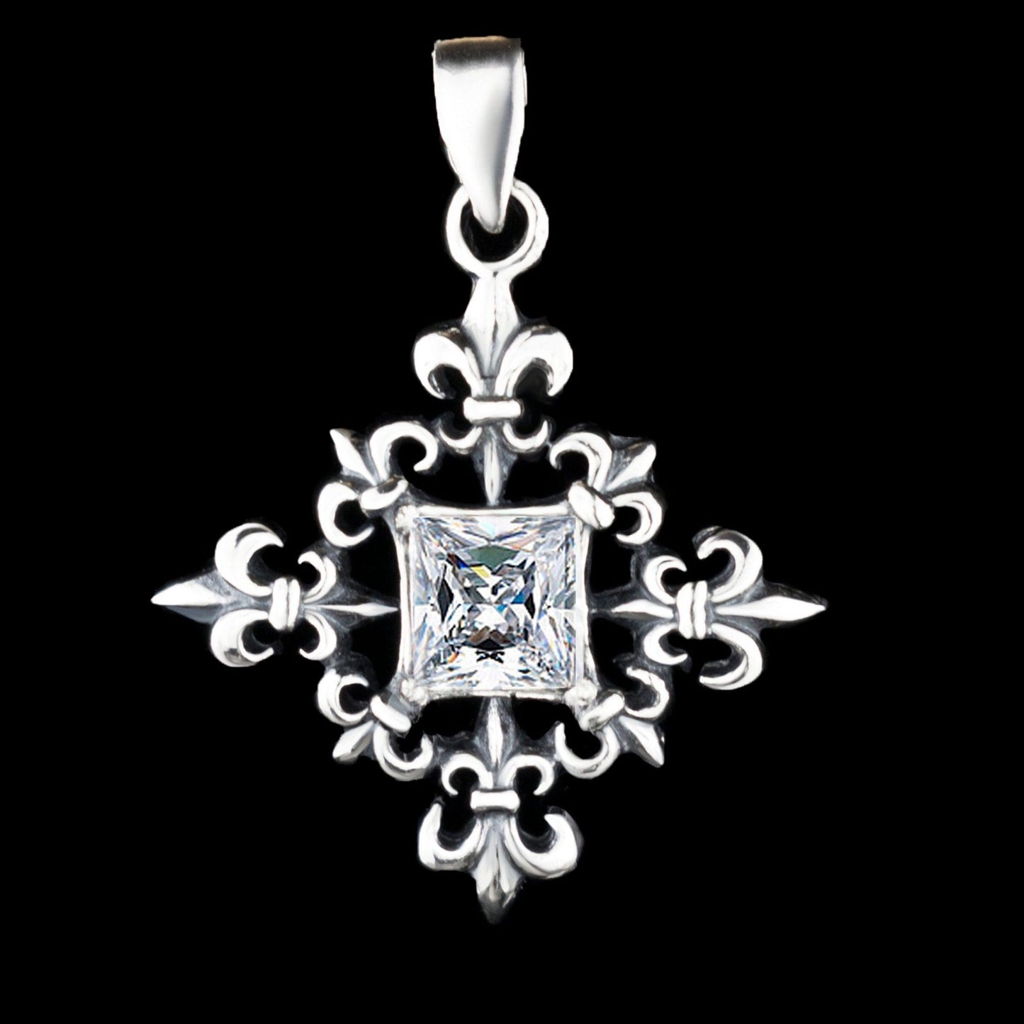 Fleur de lis pendant Silver jewelry Wind rose pendant  Compass