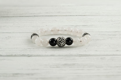 Gemstones bracelet Rose quartz with silver beads