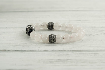 Gemstones bracelet Rose quartz with silver beads