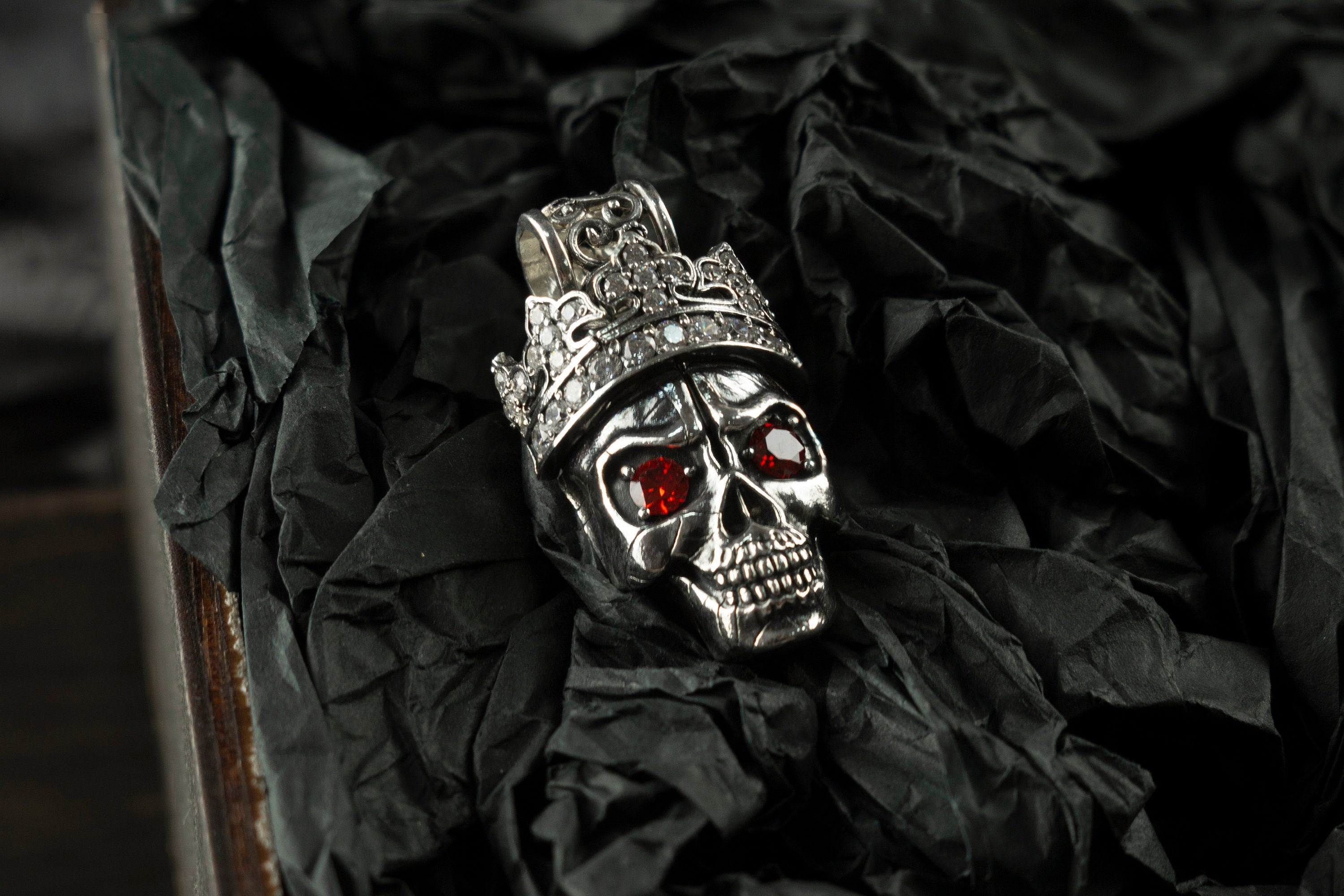 Silver skull pendant Santa Muerte Skull necklace  Biker jewelry