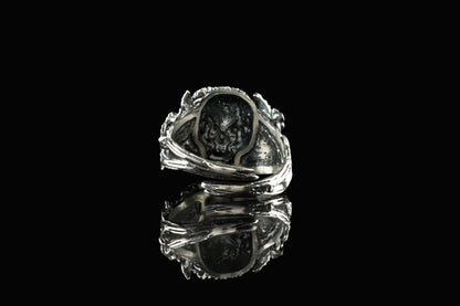 Women's skull ring Adjustable silver skull ring White gemstones Silver skull ring Skull with flowers