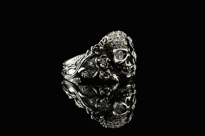 Women's skull ring Adjustable silver skull ring White gemstones Silver skull ring Skull with flowers