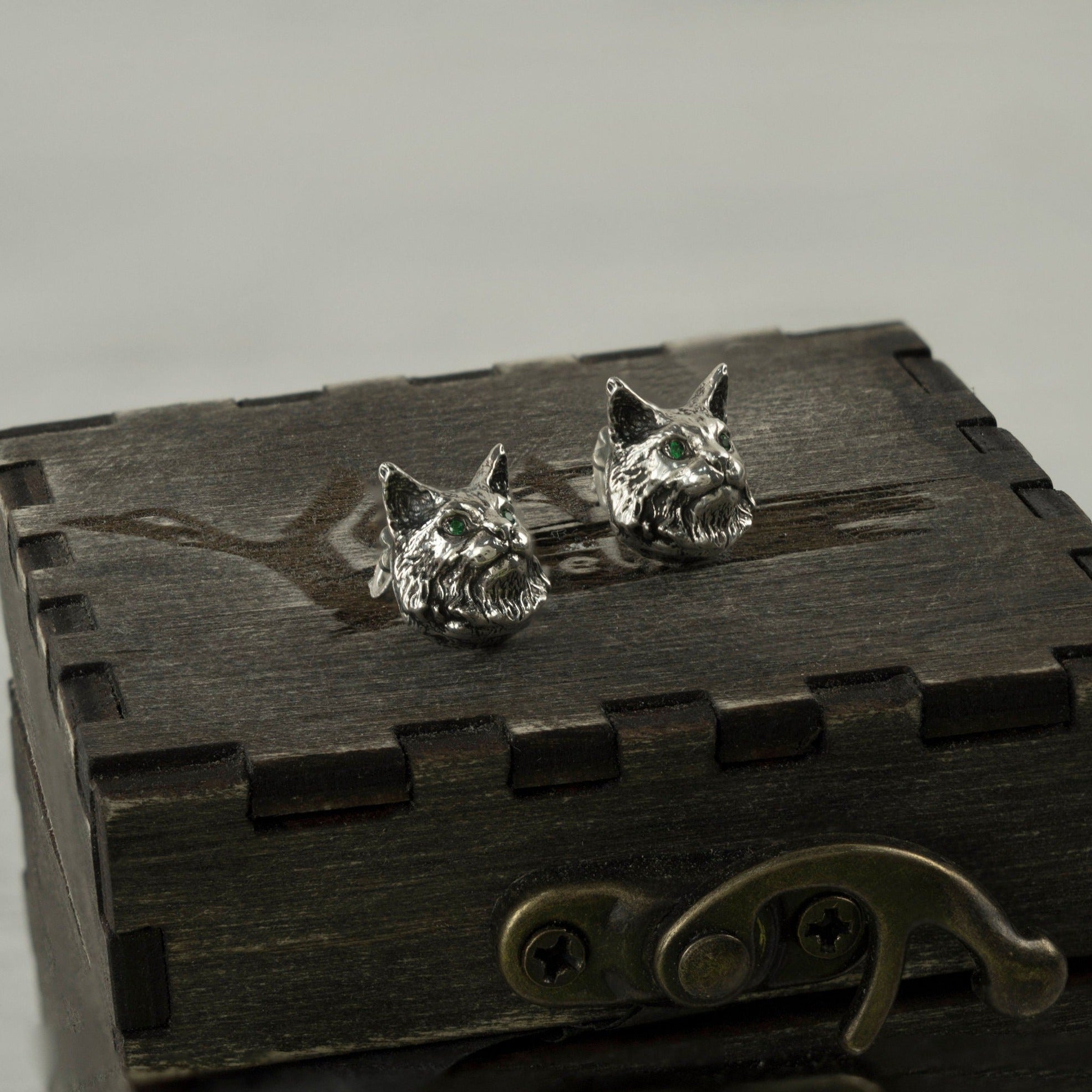 Cat earrings Silver studs cats Maine Coon earrings  Animals earrings