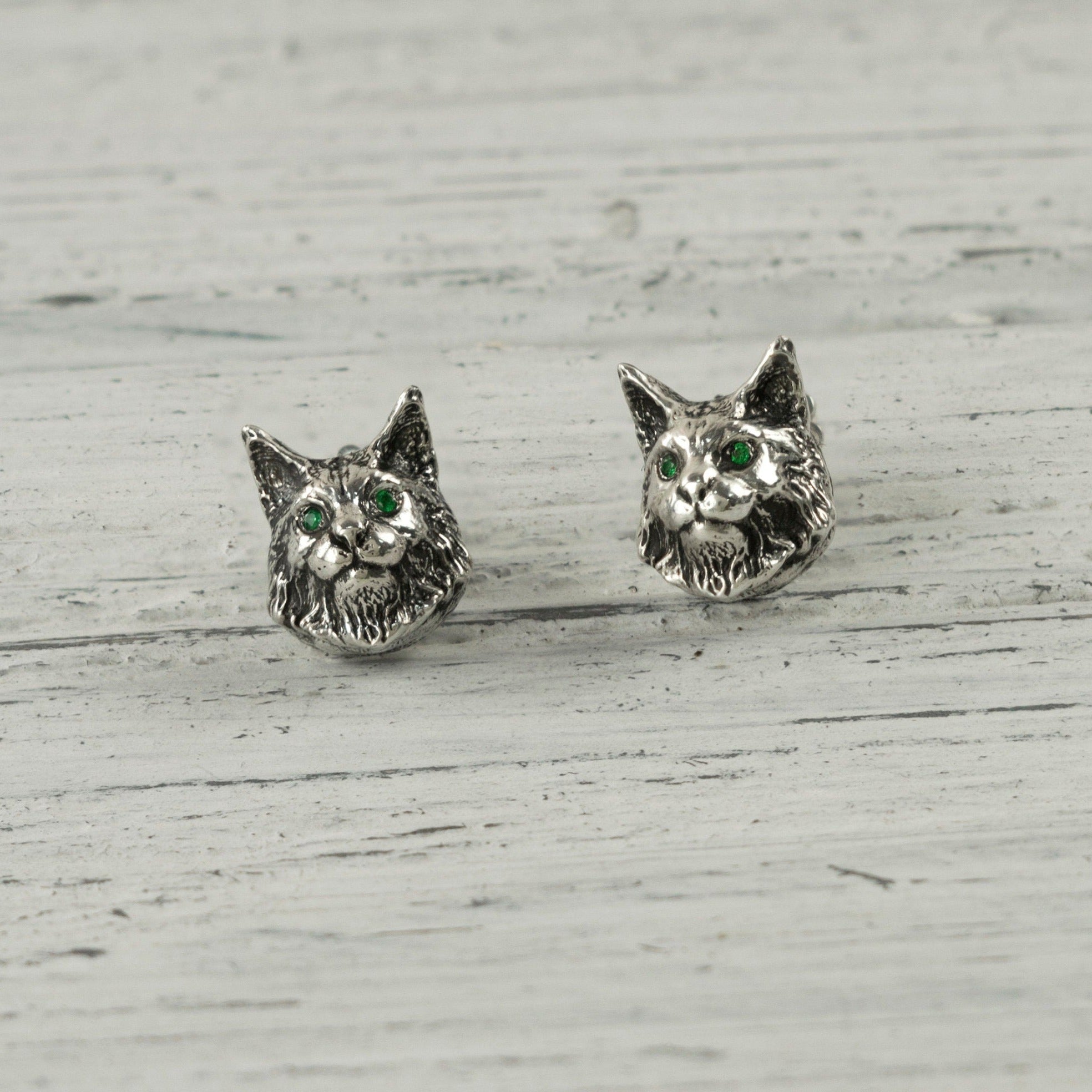 Cat earrings Silver studs cats Maine Coon earrings  Animals earrings