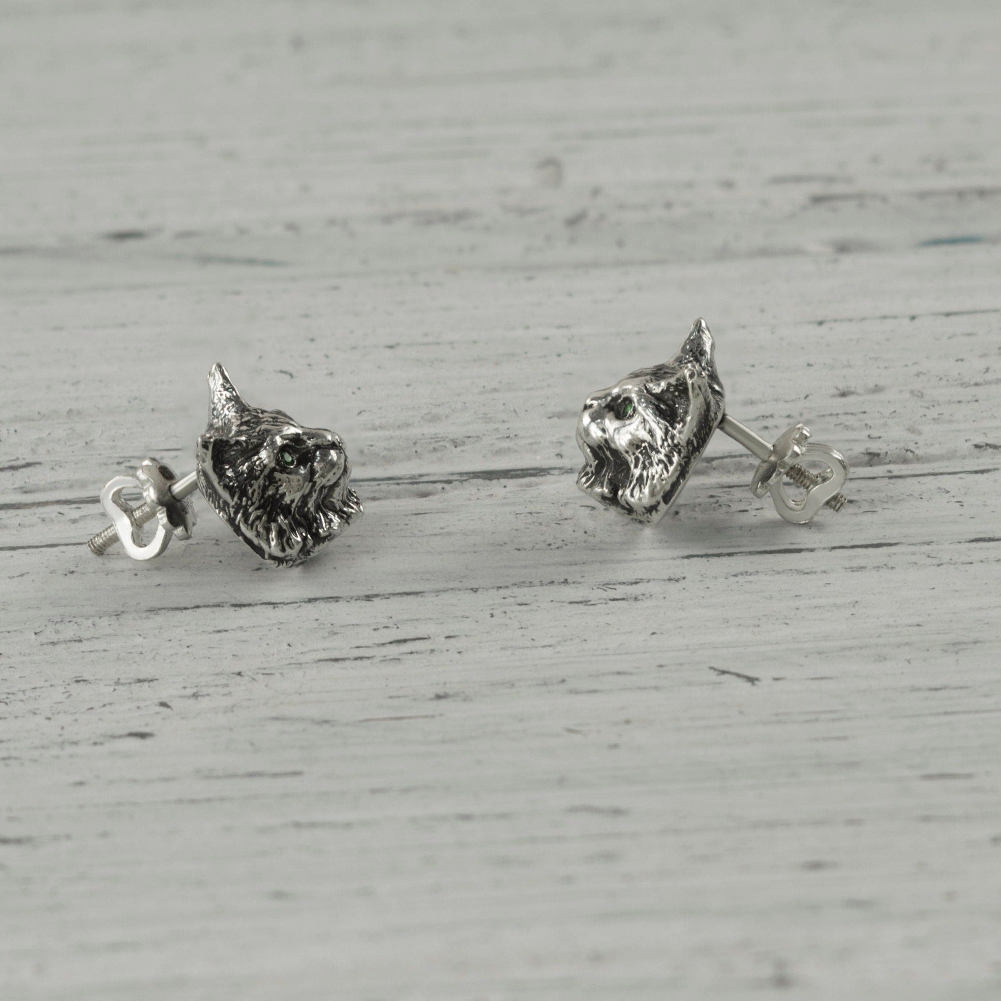 Cat earrings Silver studs cats Maine Coon earrings  Animals earrings