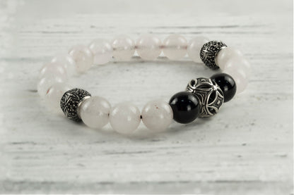 Gemstones bracelet Rose quartz with silver beads