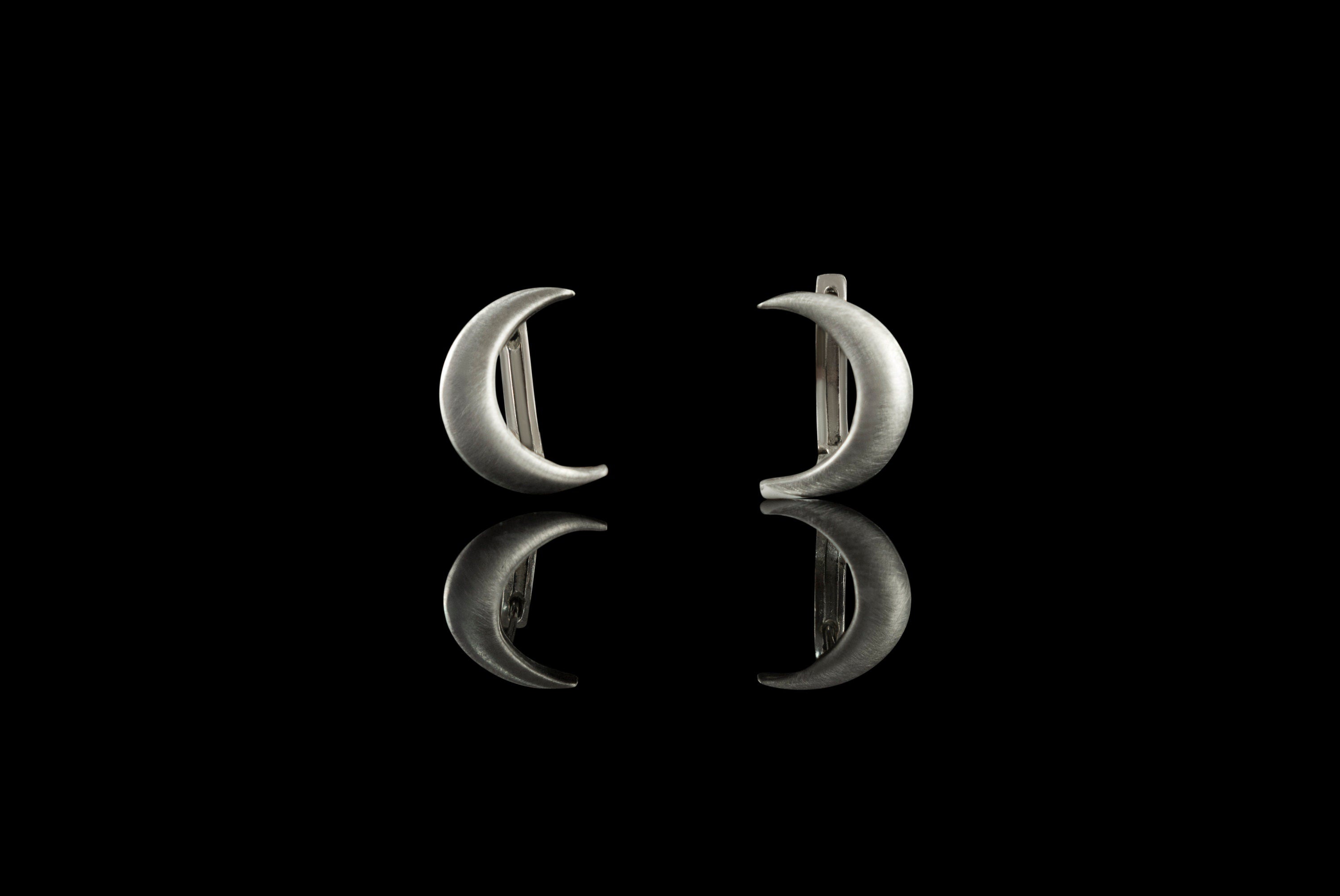 Silver earrings moon Silver moon jewelry Simple silver earrings  White mate silver  moon Witch earrings