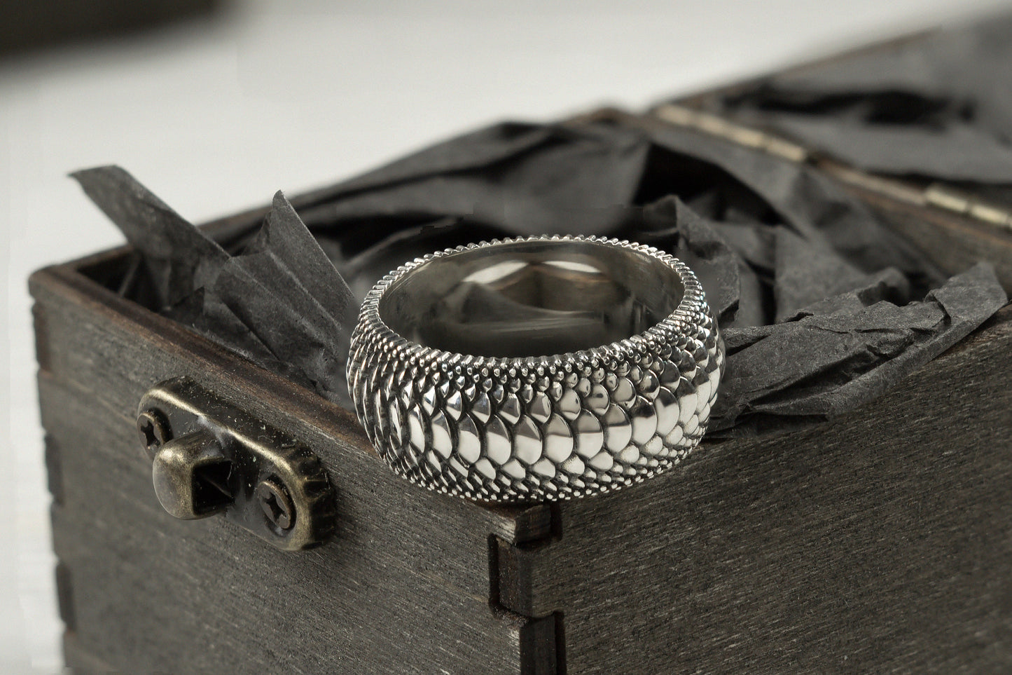 Silver Snake Scale Ring  Wide  silver ring Textured ring Dragon scale ring