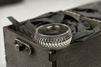 Silver Snake Scale Ring  Wide  silver ring Textured ring Dragon scale ring