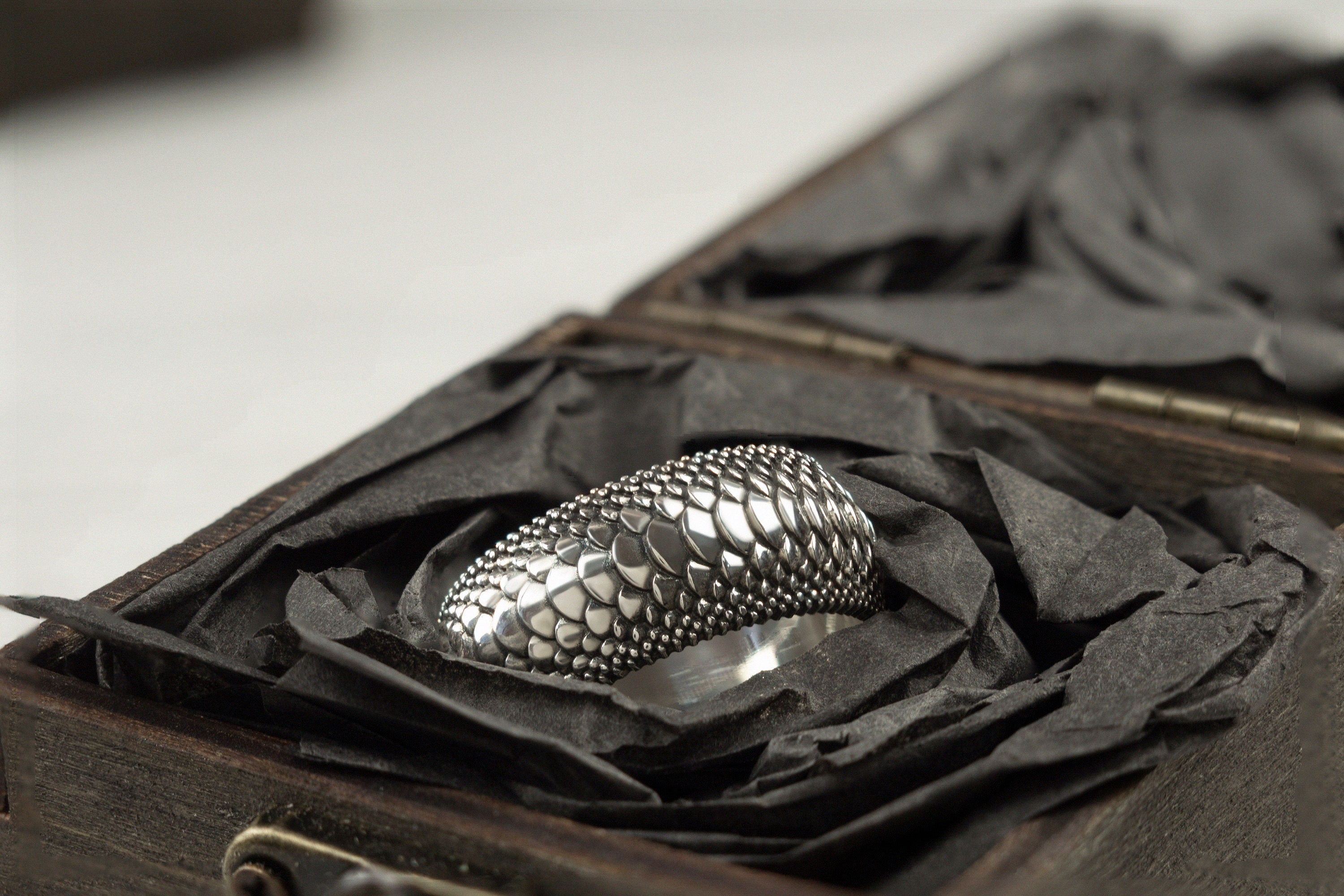 Silver Snake Scale Ring  Wide  silver ring Textured ring Dragon scale ring