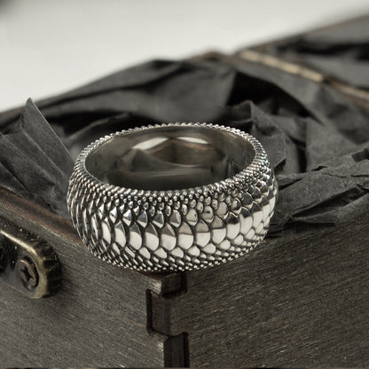 Silver Snake Scale Ring  Wide  silver ring Textured ring Dragon scale ring
