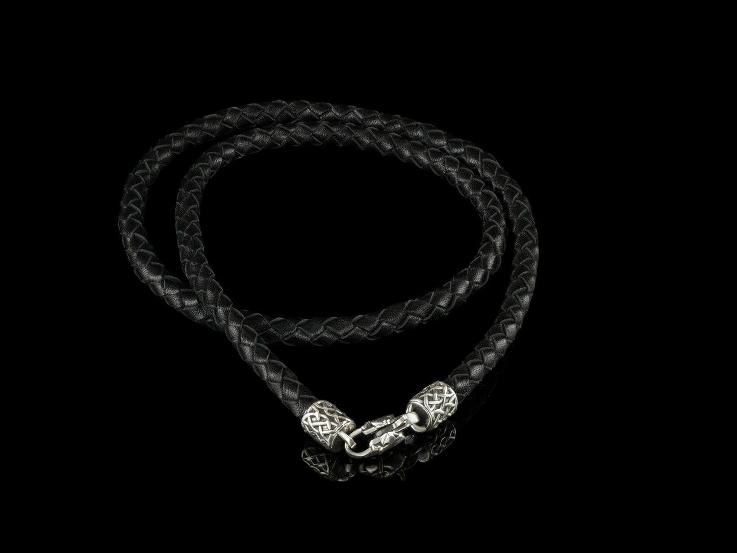 Handmade leather necklace  with silver closure Celtic knot Black leather necklace  Biker necklace for pendant