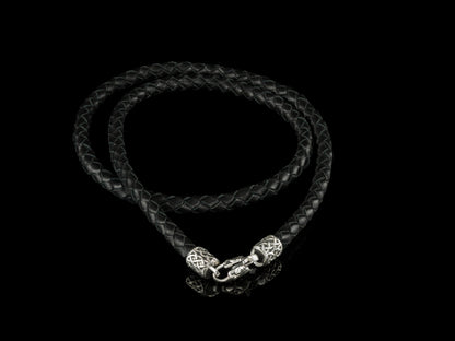 Handmade leather necklace  with silver closure Celtic knot Black leather necklace  Biker necklace for pendant