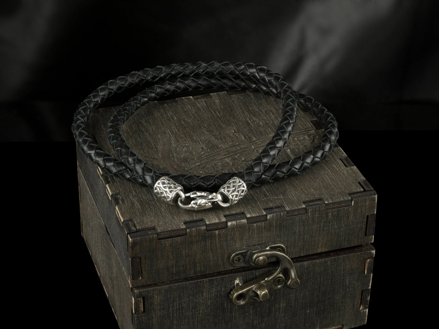 Handmade leather necklace  with silver closure Celtic knot Black leather necklace  Biker necklace for pendant