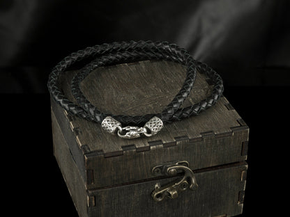 Handmade leather necklace  with silver closure Celtic knot Black leather necklace  Biker necklace for pendant
