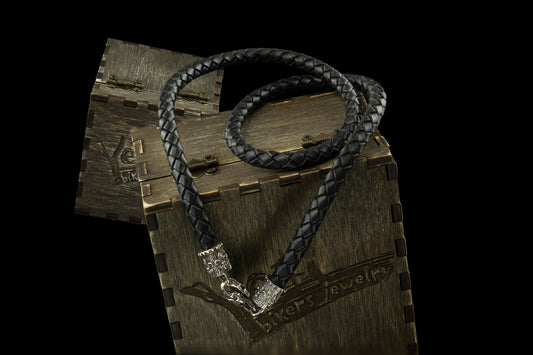 Handmade Leather Necklace  Fleur de Lis  Black 925 Sterling Silver