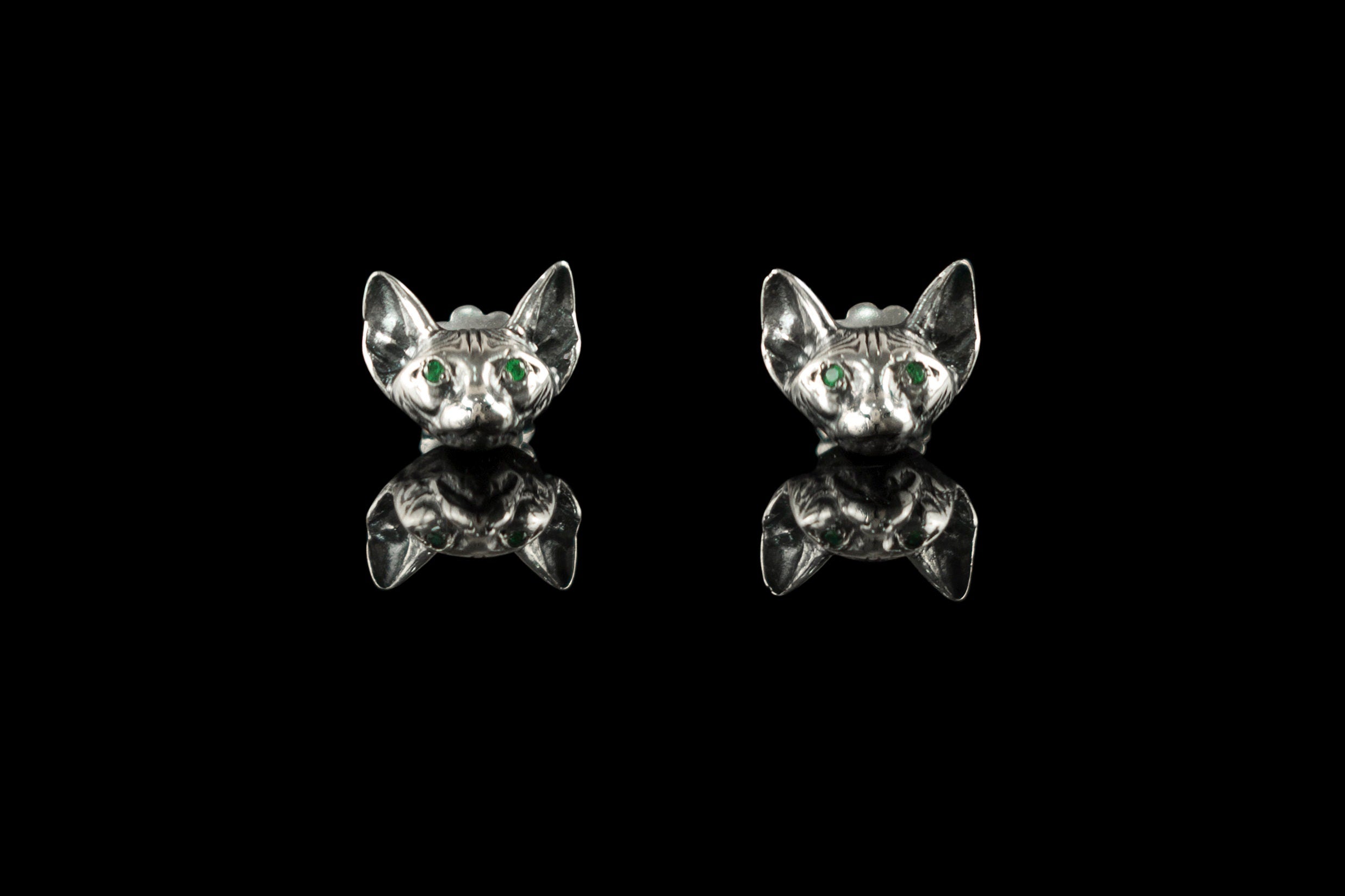 Silver stud earrings Sphynx Cat earrings  Sphynx jewelry Elf cat earrings