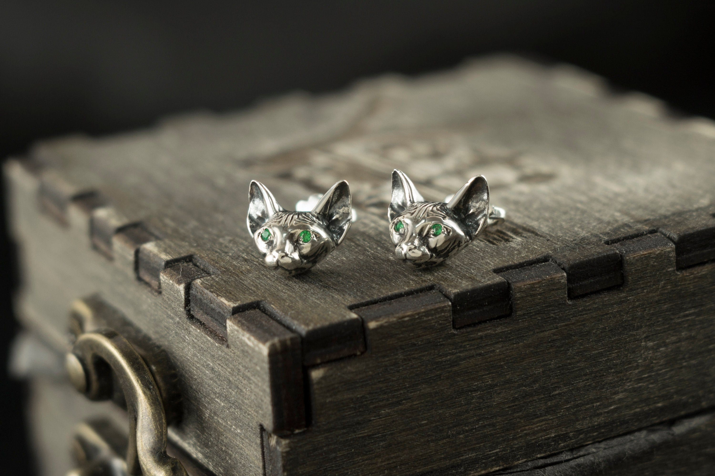 Silver stud earrings Sphynx Cat earrings  Sphynx jewelry Elf cat earrings