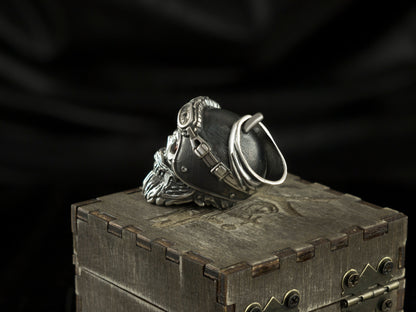 Silver skull pendant  Motorcyclist pendant Biker pendant Brutalist jewelry