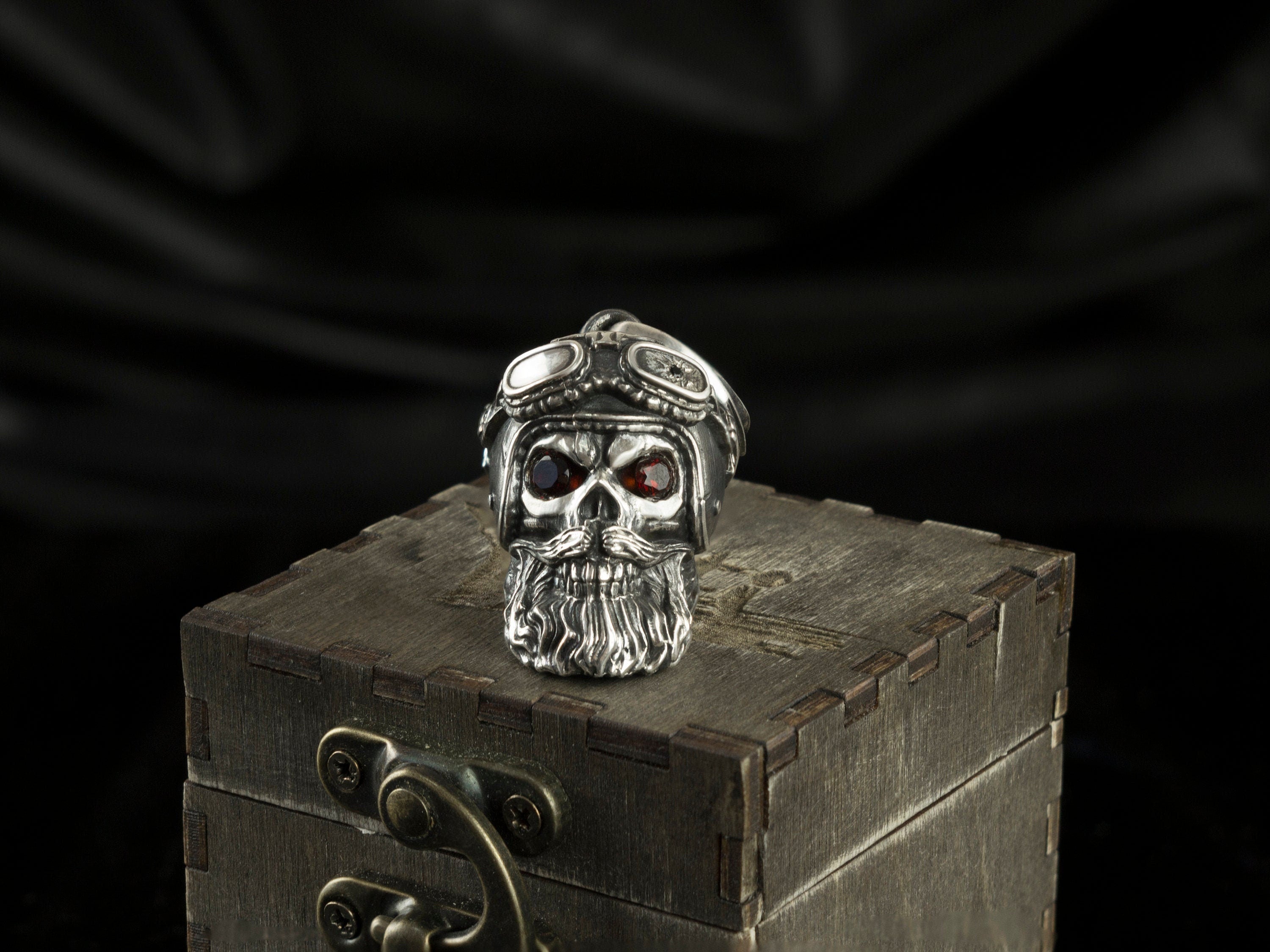 Silver skull pendant  Motorcyclist pendant Biker pendant Brutalist jewelry