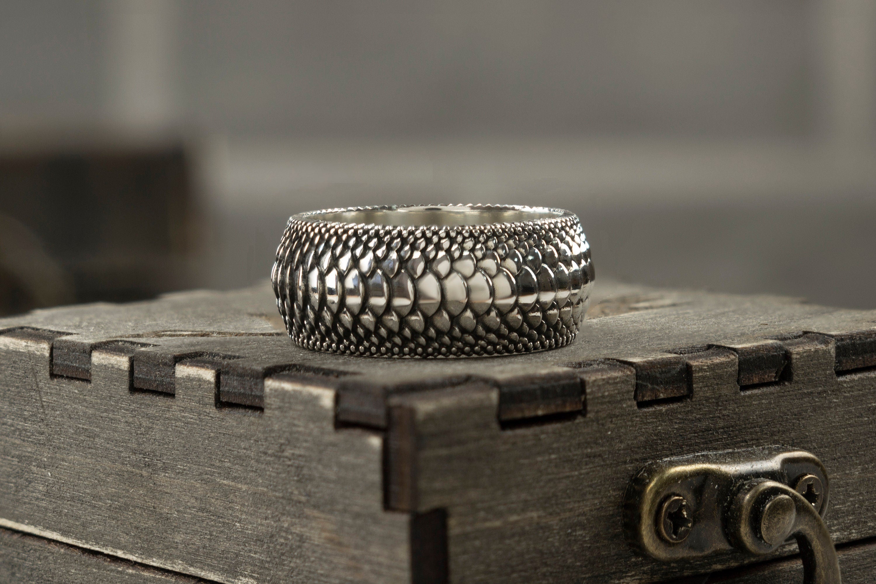 Silver Snake Scale Ring  Wide  silver ring Textured ring Dragon scale ring