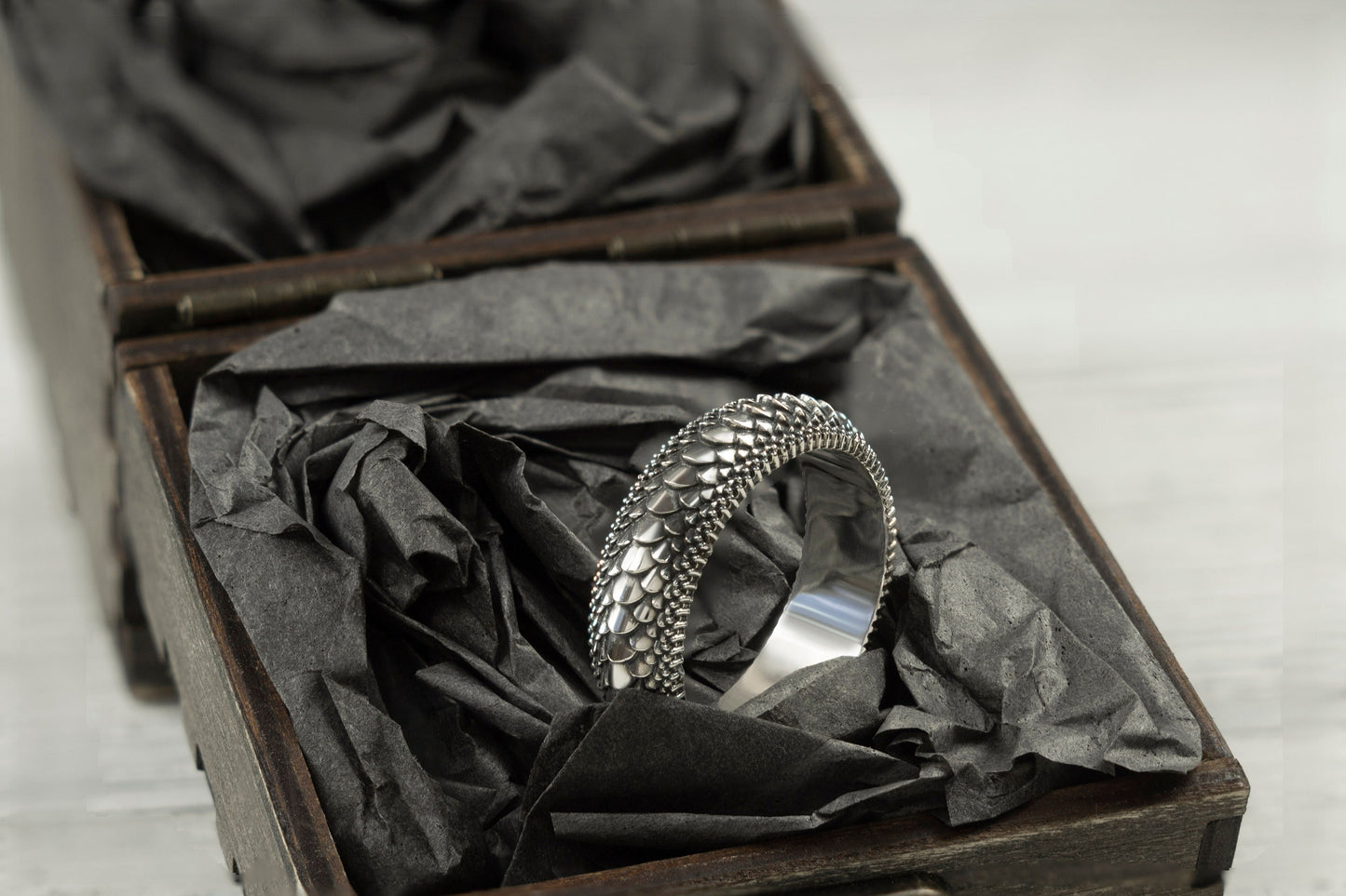 Silver Snake Scale Ring  Wide  silver ring Textured ring Dragon scale ring
