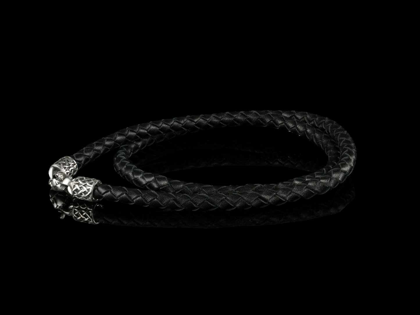 Handmade leather necklace  with silver closure Celtic knot Black leather necklace  Biker necklace for pendant