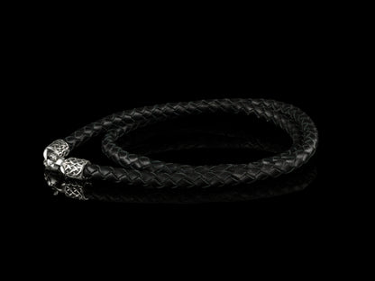 Handmade leather necklace  with silver closure Celtic knot Black leather necklace  Biker necklace for pendant