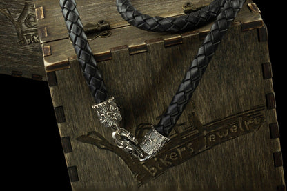 Handmade Leather Necklace  Fleur de Lis  Black 925 Sterling Silver