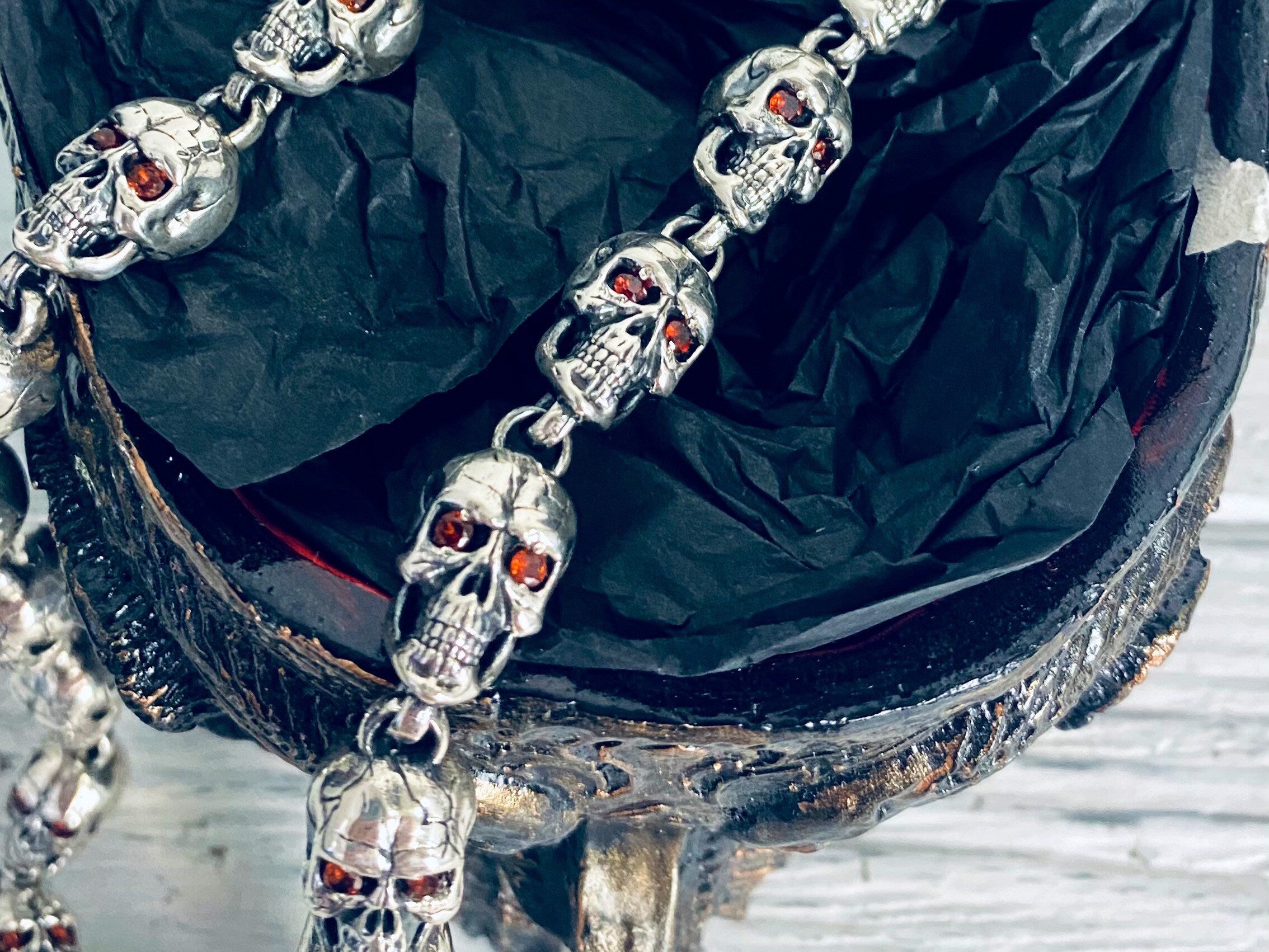 Brutalist skull silver necklace Skull jewelry Biker silver chain