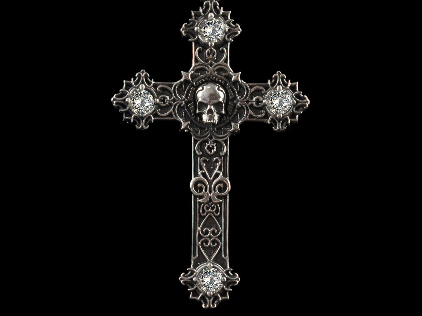 Skull cross Gothic silver pendant with skull Skull jewelry