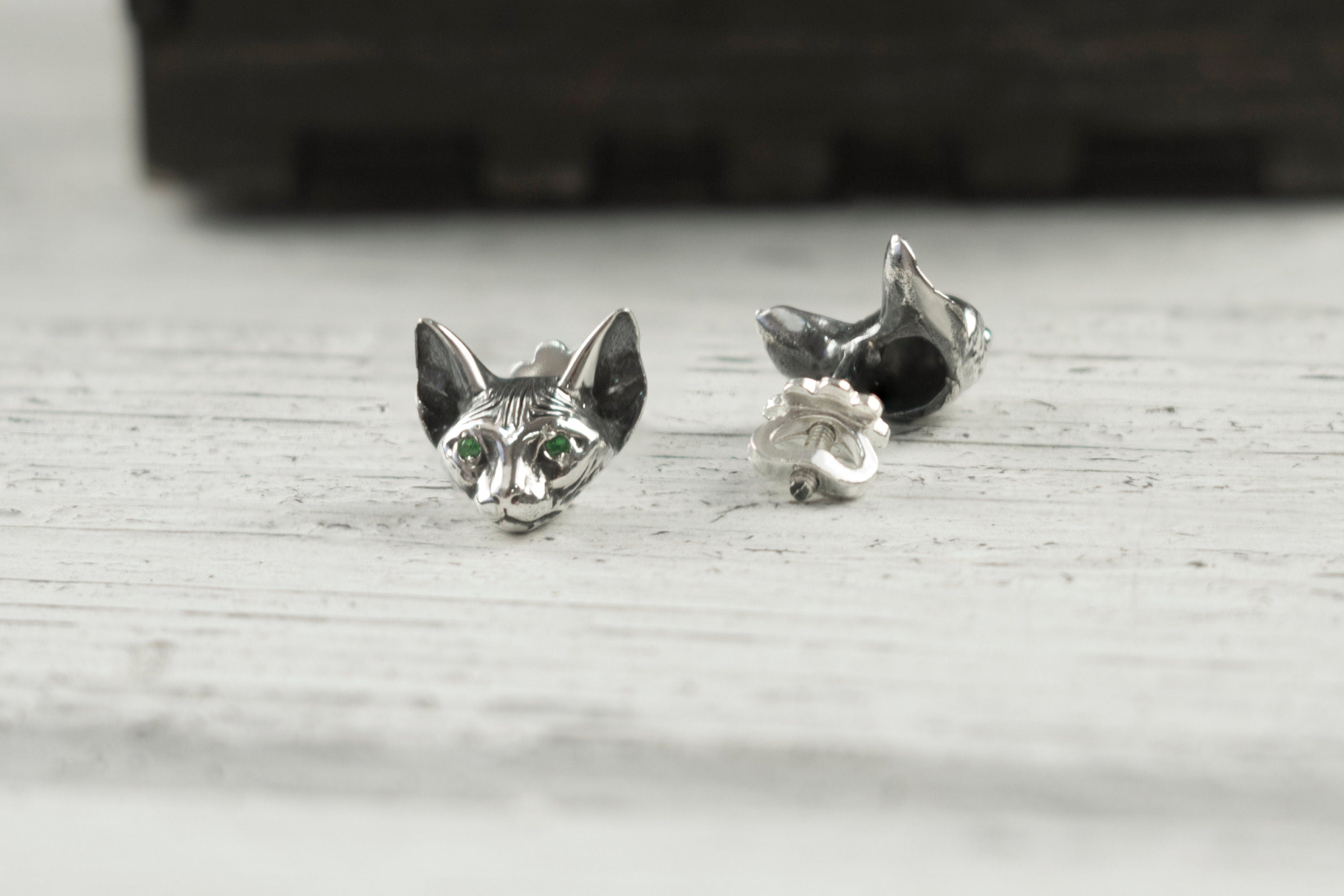 Silver stud earrings Sphynx Cat earrings  Sphynx jewelry Elf cat earrings