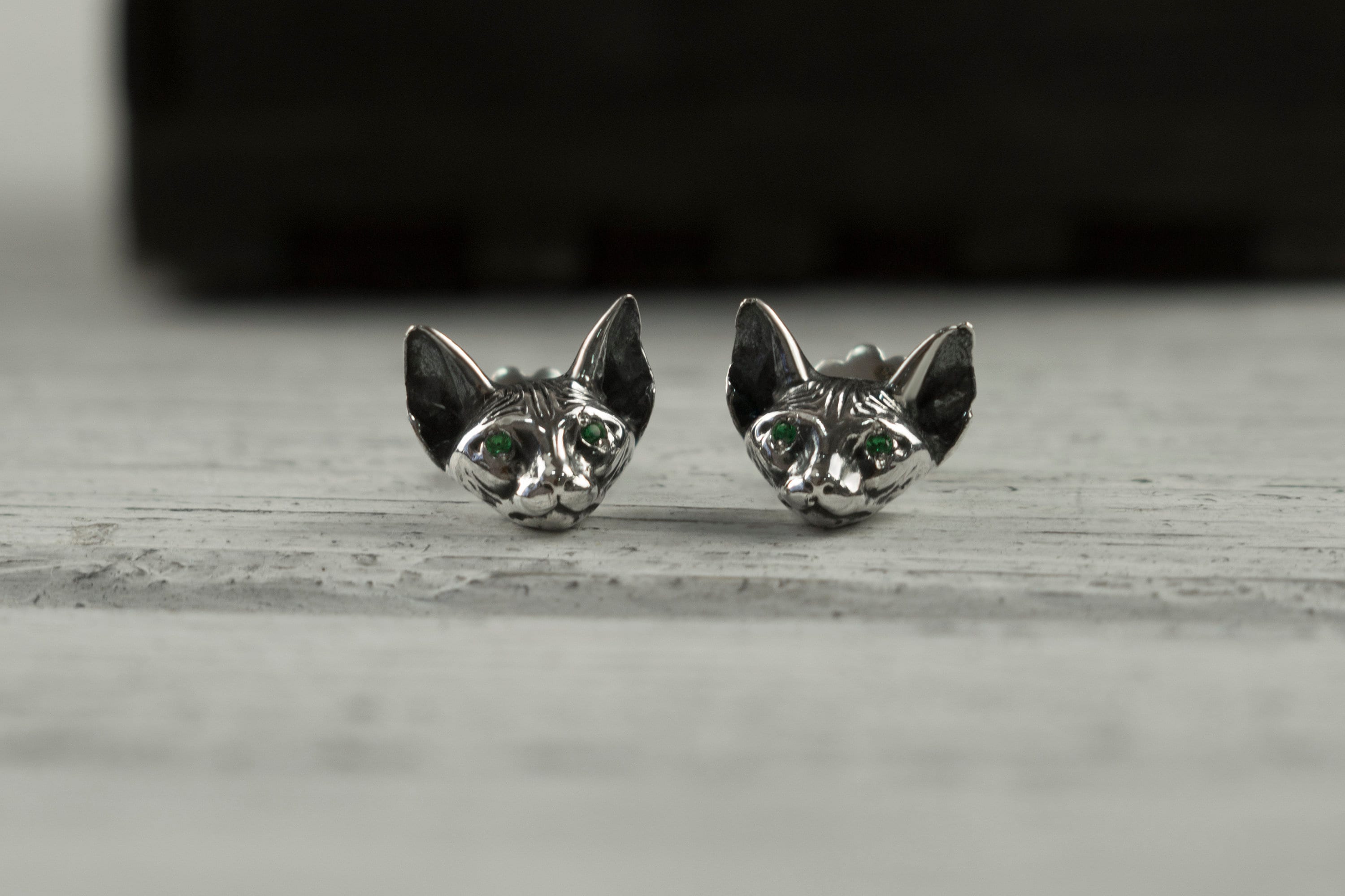 Silver stud earrings Sphynx Cat earrings  Sphynx jewelry Elf cat earrings